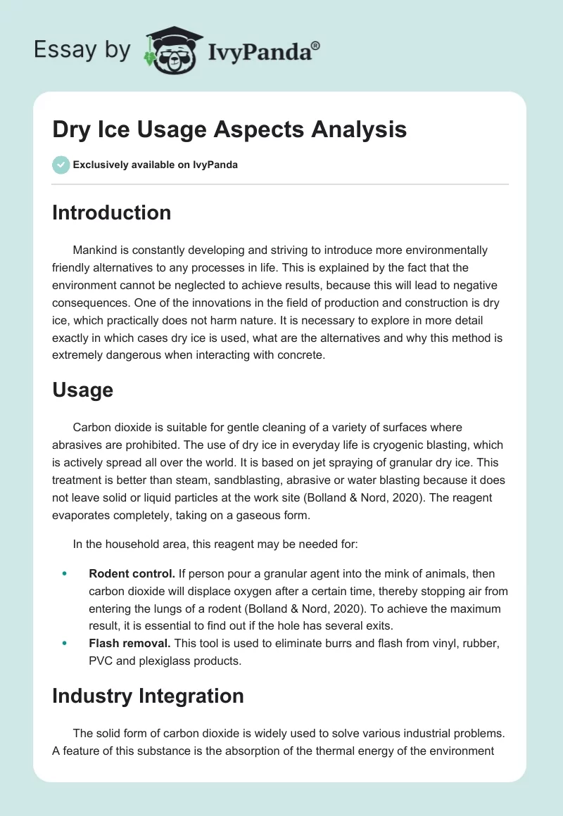 Dry Ice Usage Aspects Analysis. Page 1