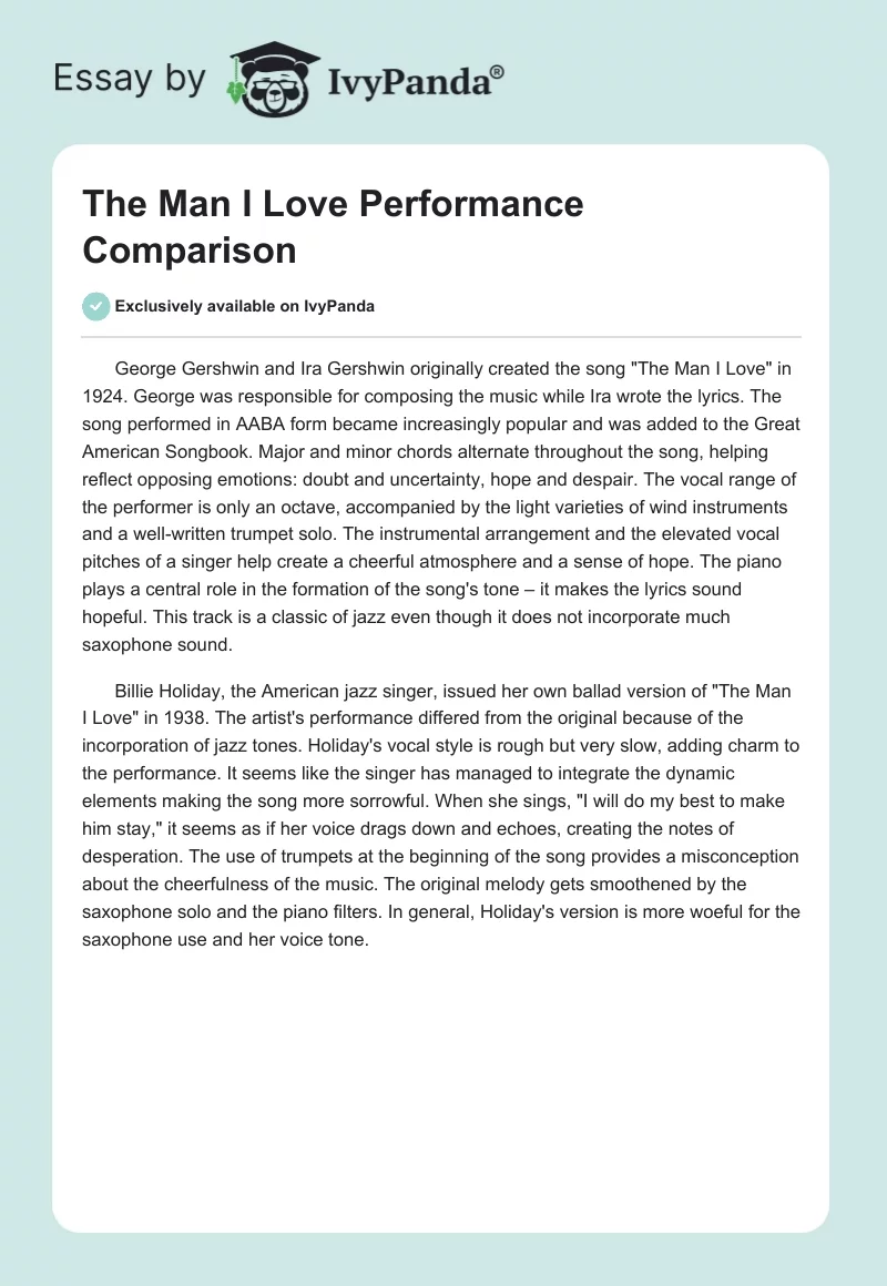 "The Man I Love" Performance Comparison. Page 1