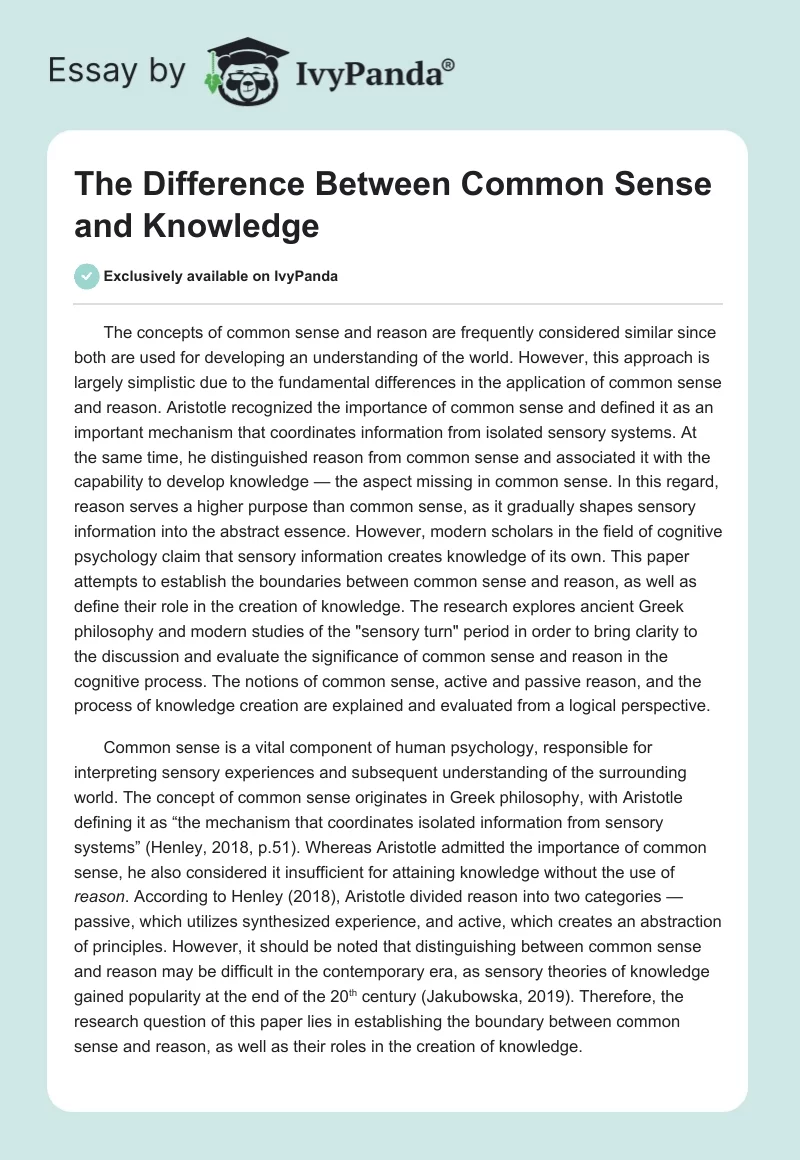 The Difference Between Common Sense and Knowledge. Page 1