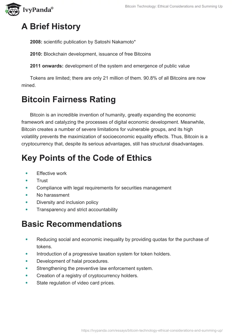 Bitcoin Technology: Ethical Considerations and Summing Up. Page 3
