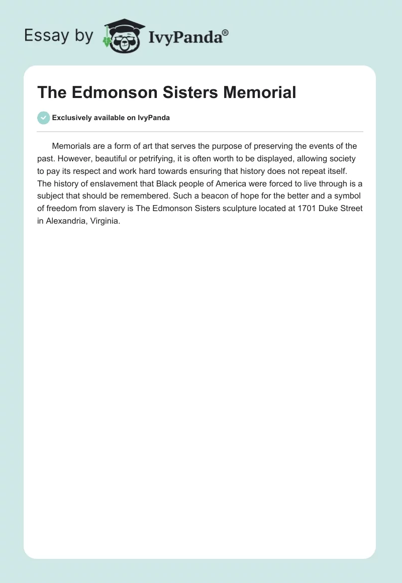 The Edmonson Sisters Memorial. Page 1
