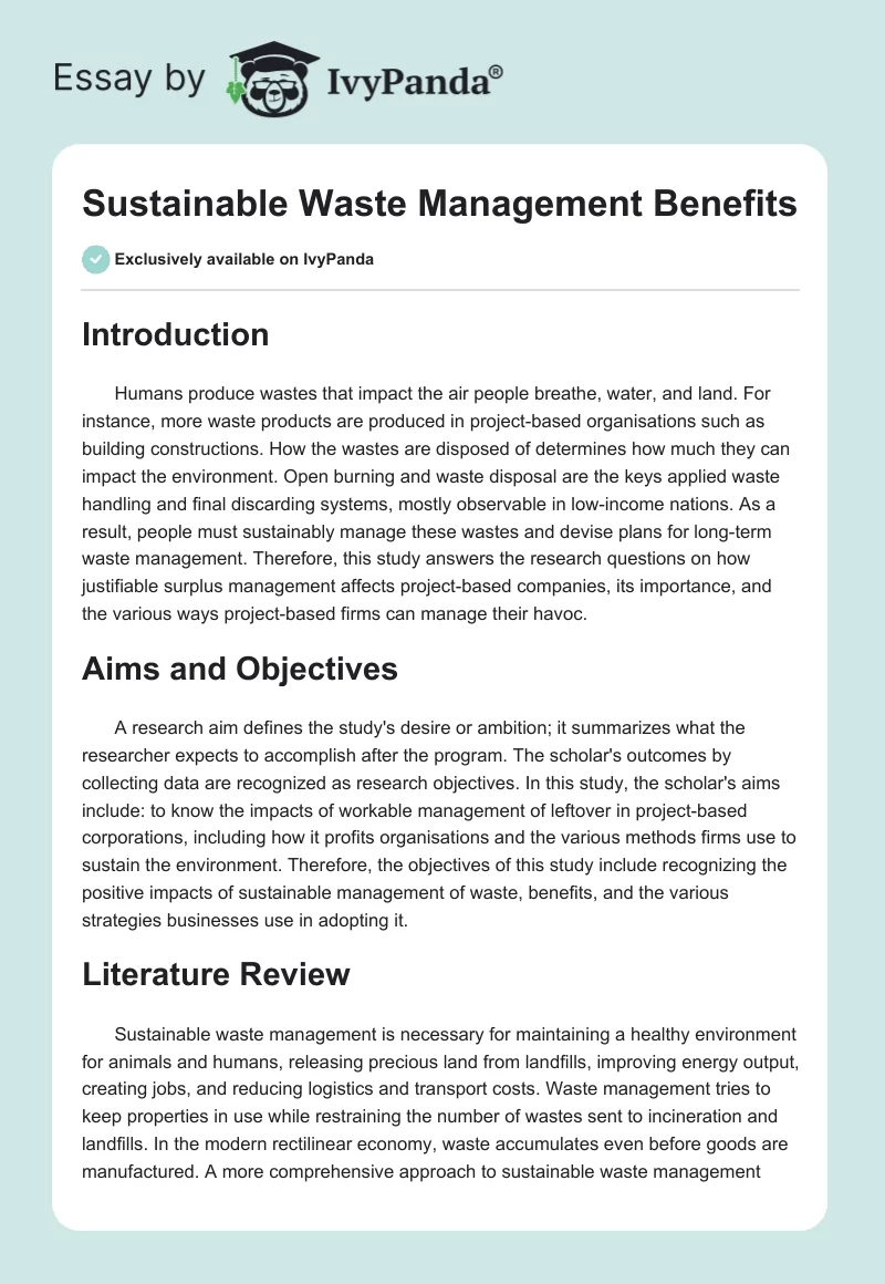 Sustainable Waste Management Benefits. Page 1