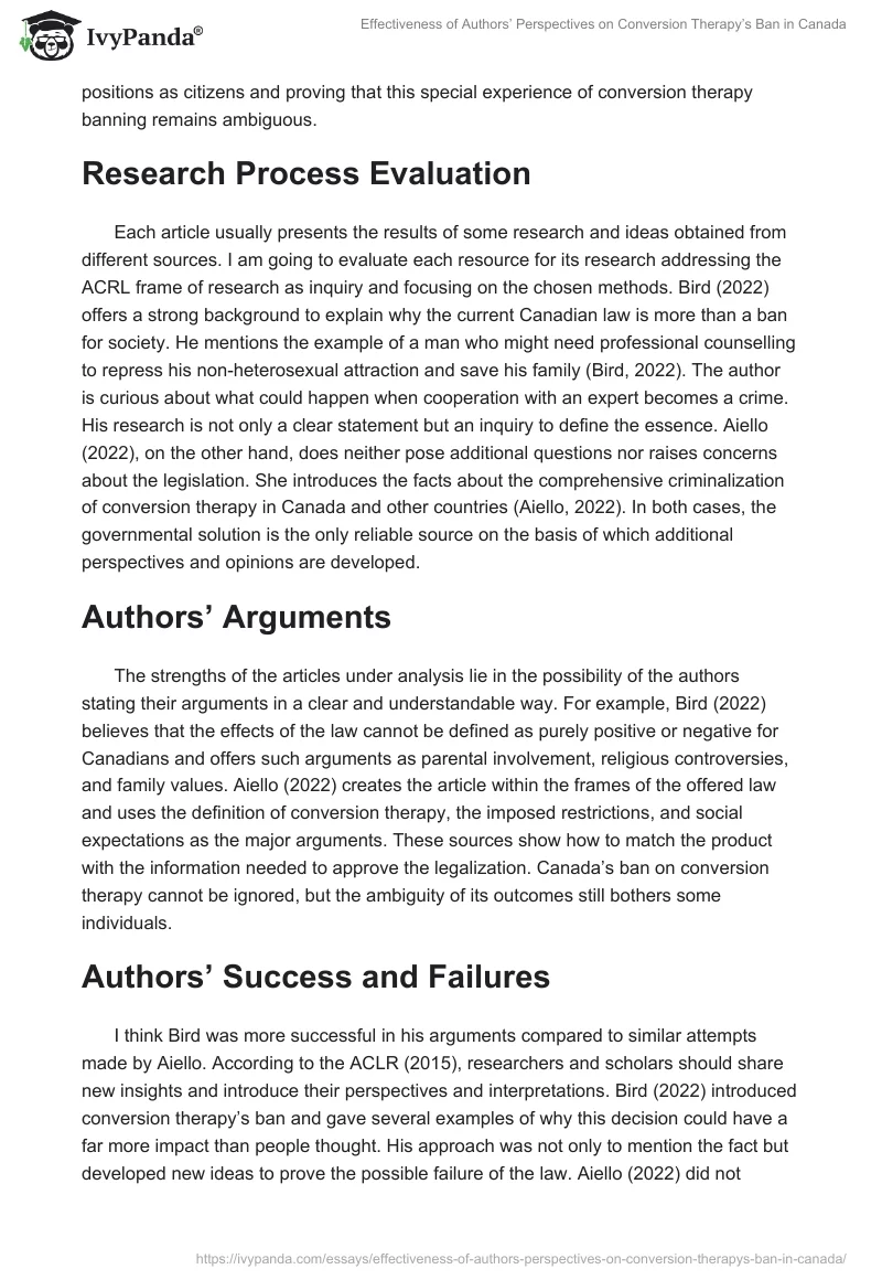 Effectiveness of Authors’ Perspectives on Conversion Therapy’s Ban in Canada. Page 2
