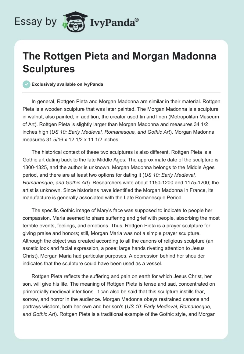 The "Rottgen Pieta" and "Morgan Madonna" Sculptures. Page 1