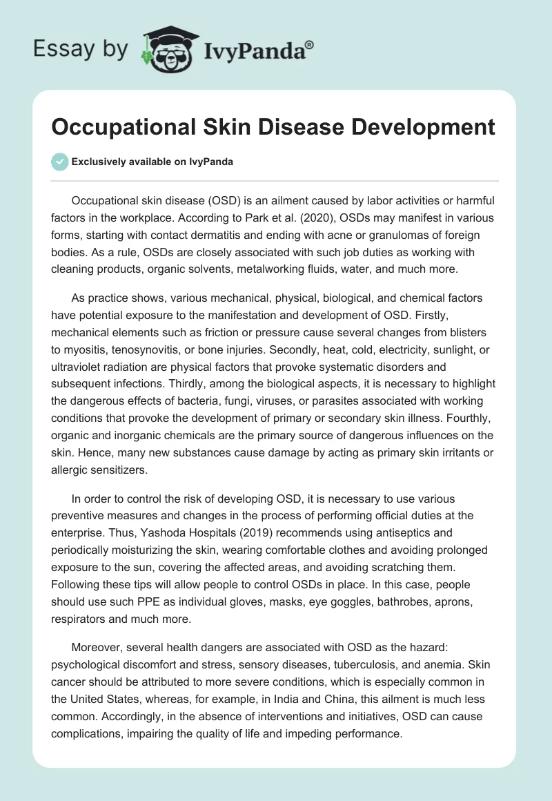 Occupational Skin Disease Development. Page 1