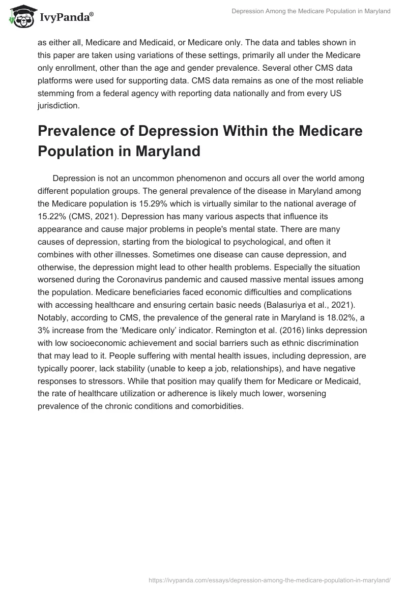 Depression Among the Medicare Population in Maryland. Page 2