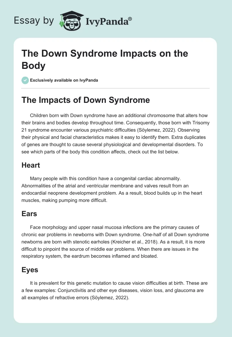 The Down Syndrome Impacts on the Body. Page 1