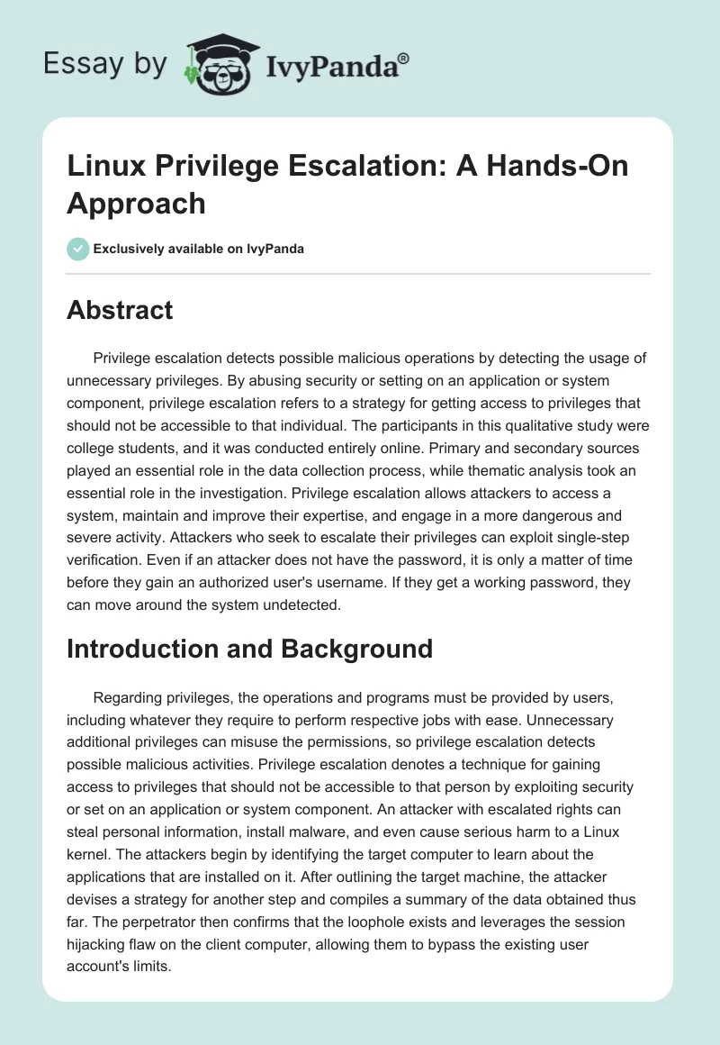 Linux Privilege Escalation: A Hands-On Approach. Page 1