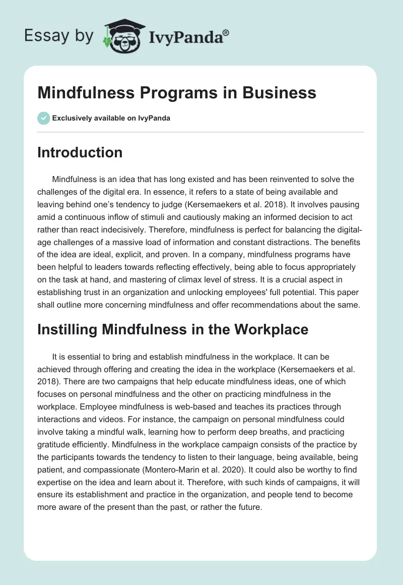 Mindfulness Programs in Business. Page 1