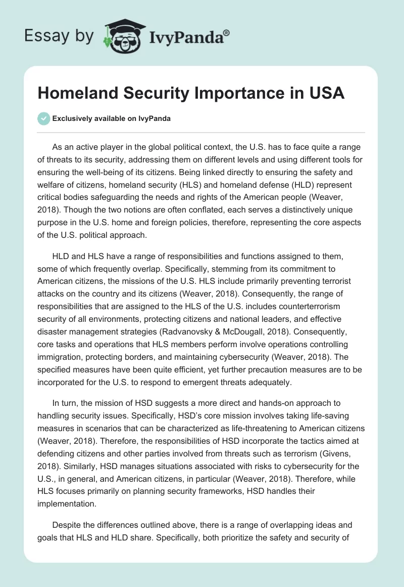 Homeland Security Importance in USA. Page 1