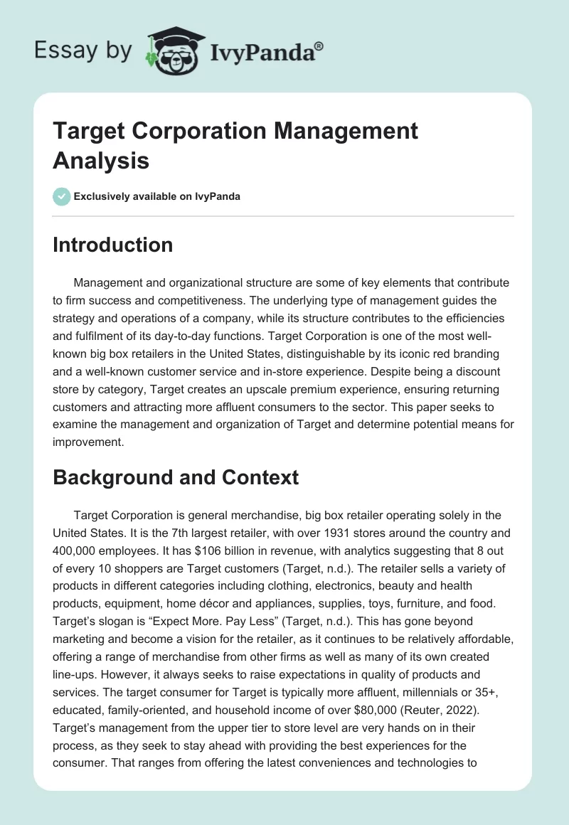 Target Corporation Management Analysis. Page 1