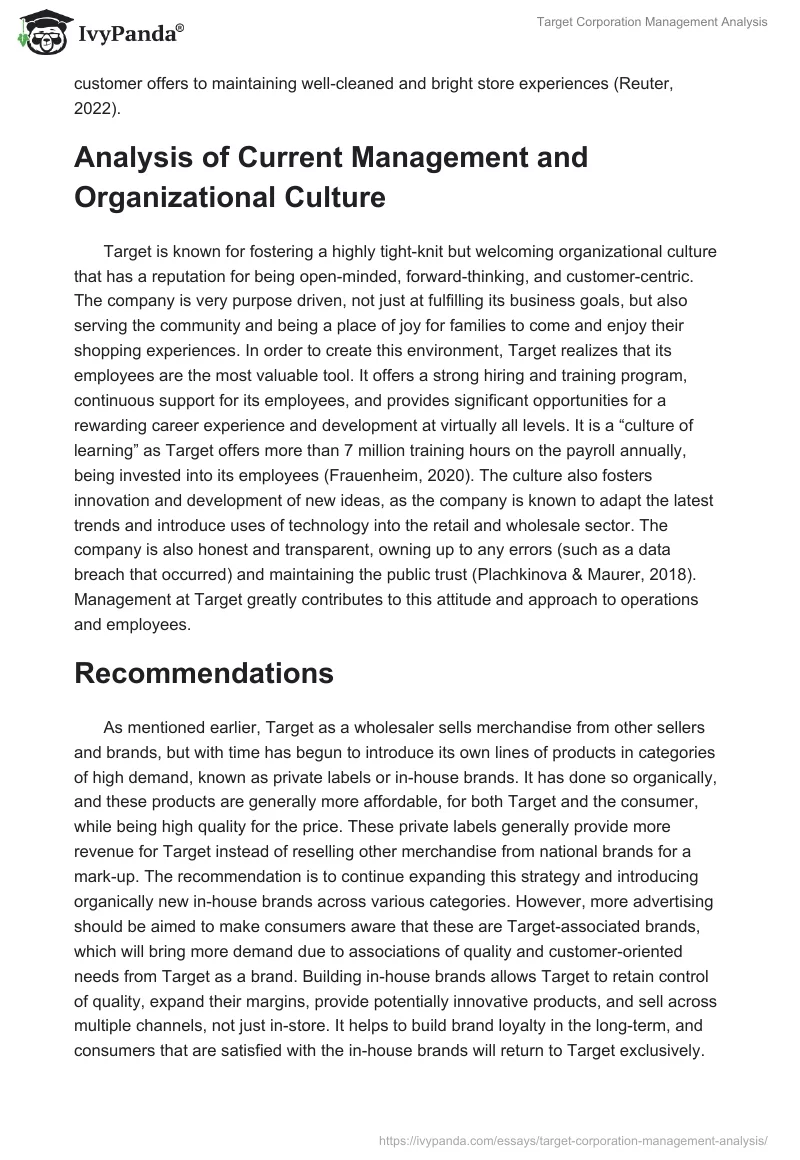 Target Corporation Management Analysis. Page 2