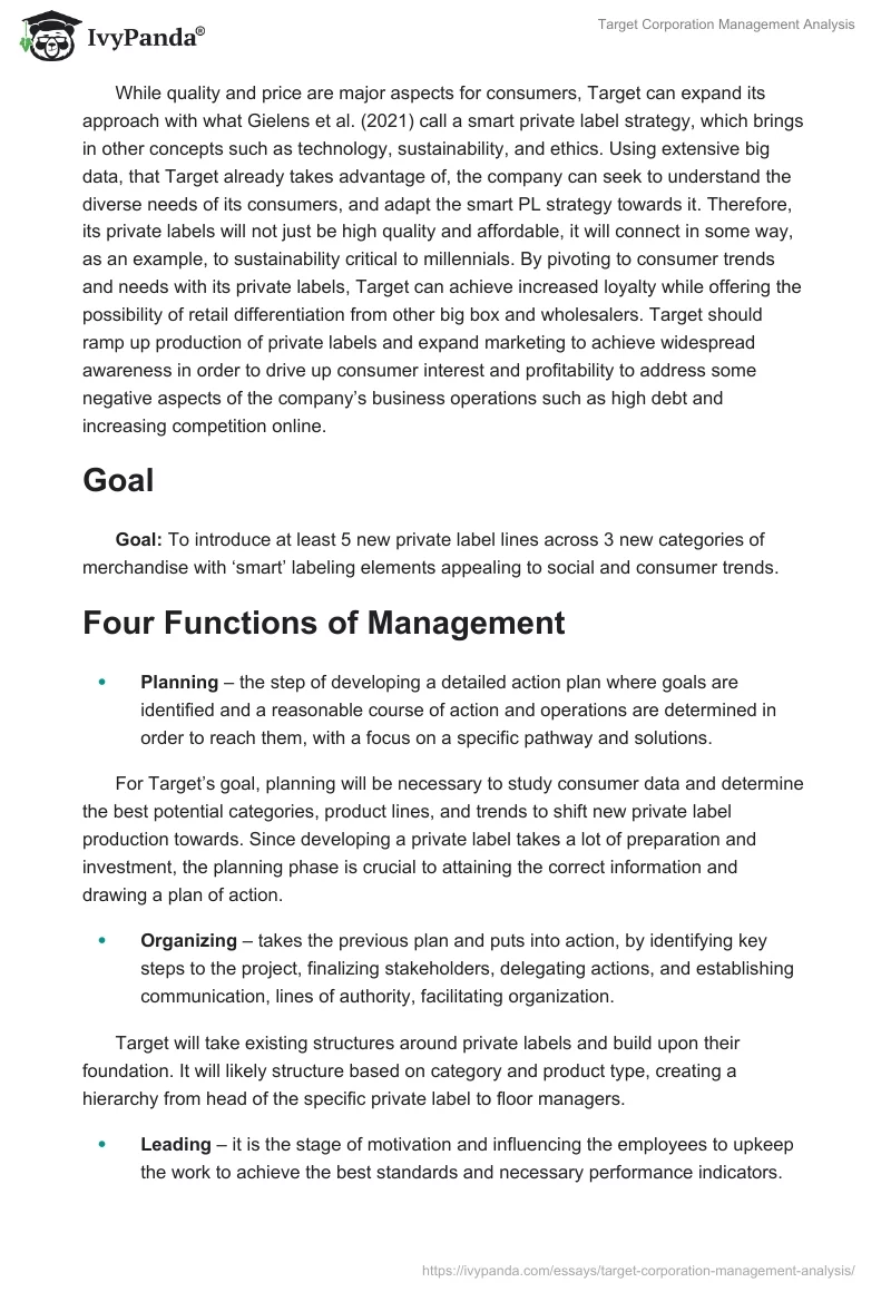 Target Corporation Management Analysis. Page 3
