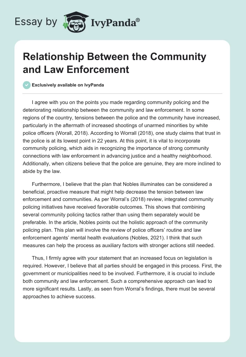 Relationship Between the Community and Law Enforcement. Page 1