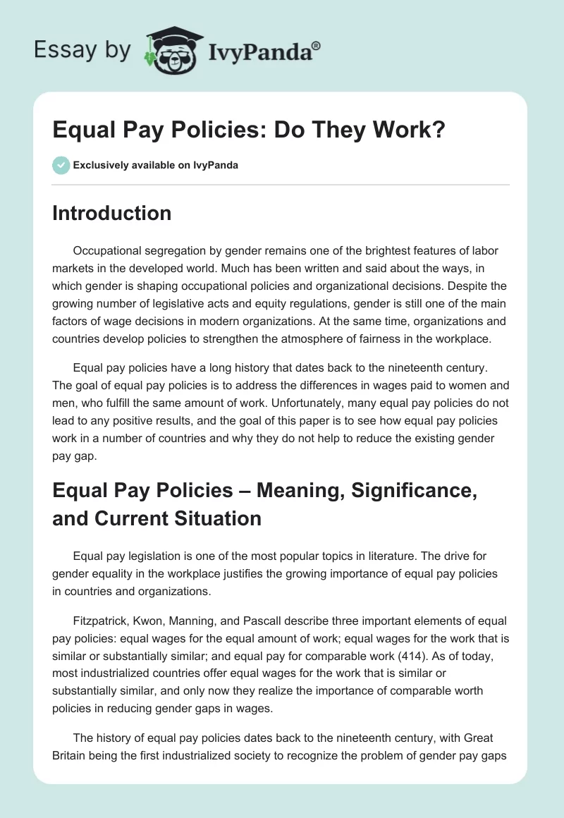 Equal Pay Policies: Do They Work?. Page 1