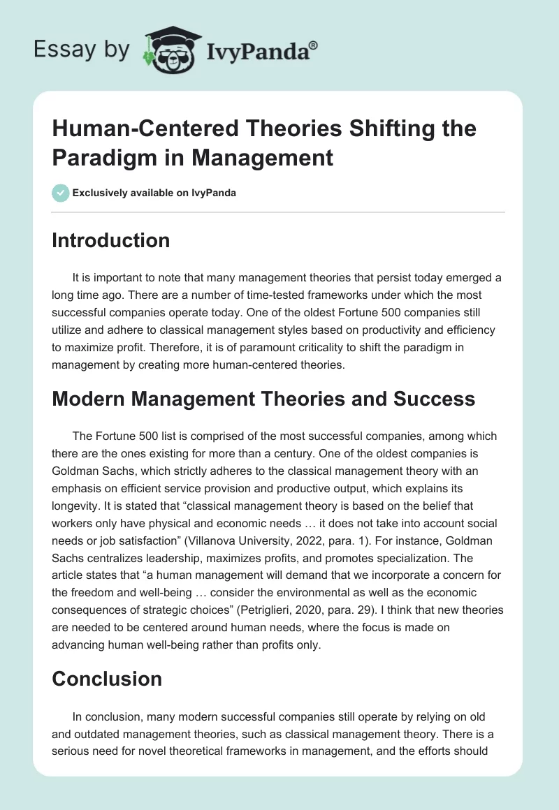 Human-Centered Theories Shifting the Paradigm in Management. Page 1
