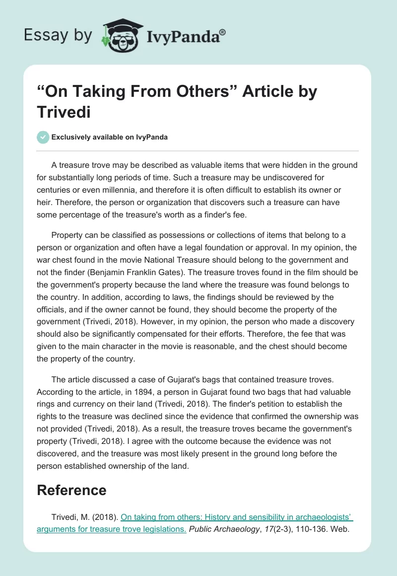 “On Taking From Others” Article by Trivedi. Page 1