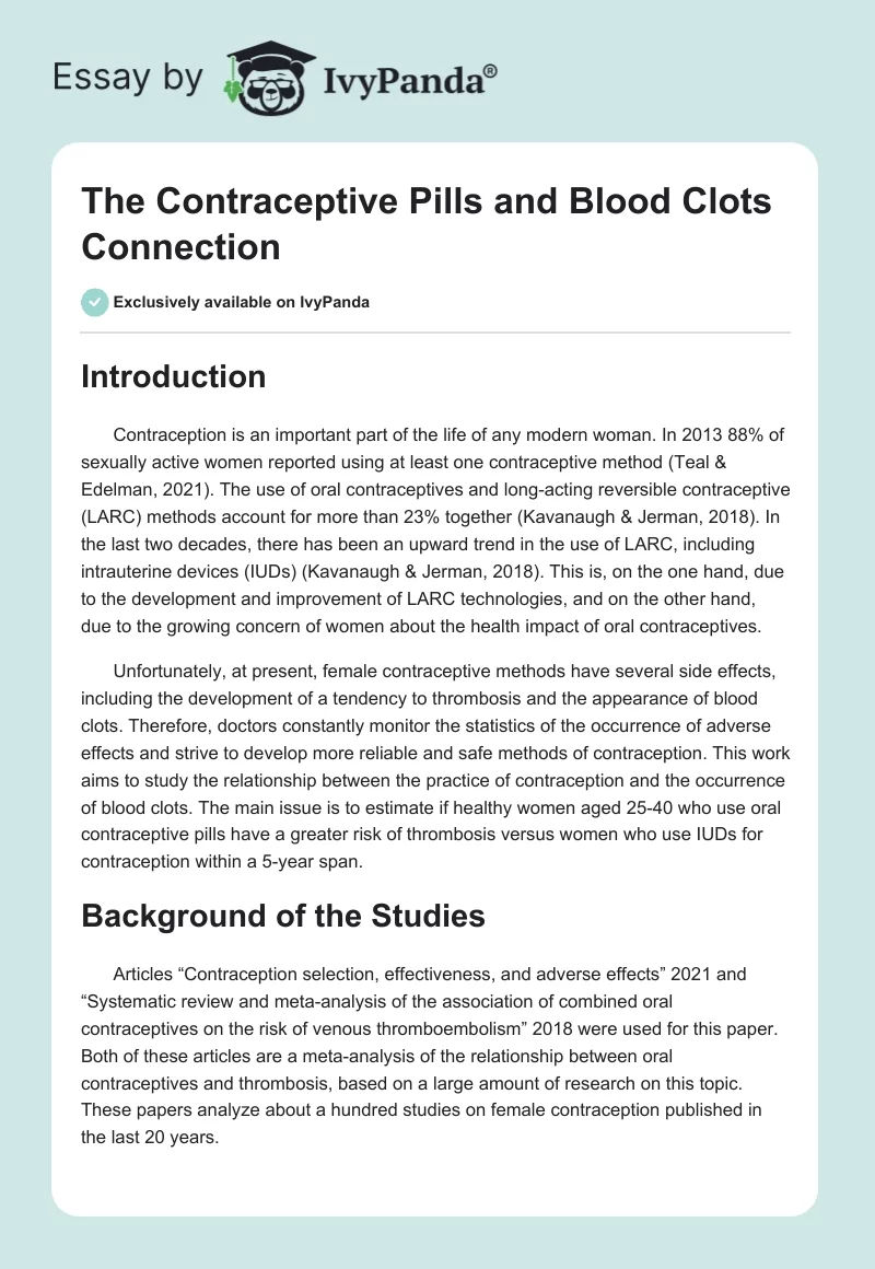 The Contraceptive Pills and Blood Clots Connection. Page 1