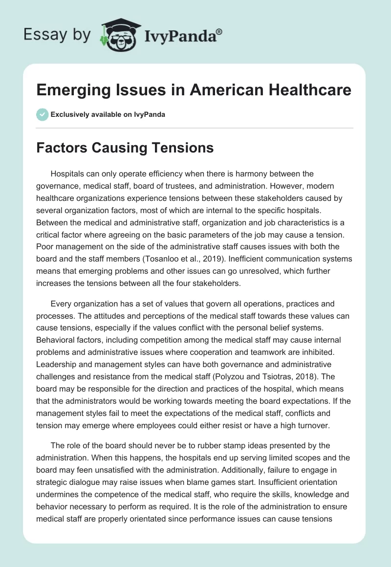 Emerging Issues in American Healthcare. Page 1