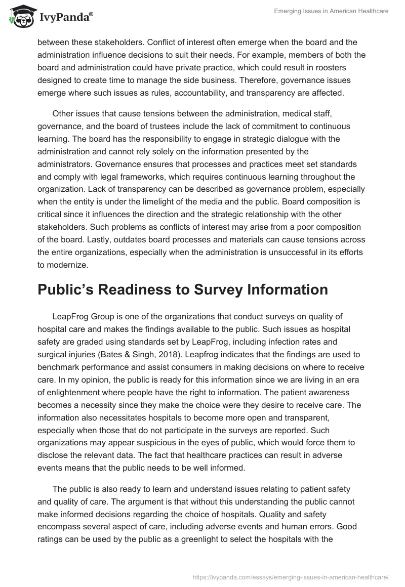 Emerging Issues in American Healthcare. Page 2