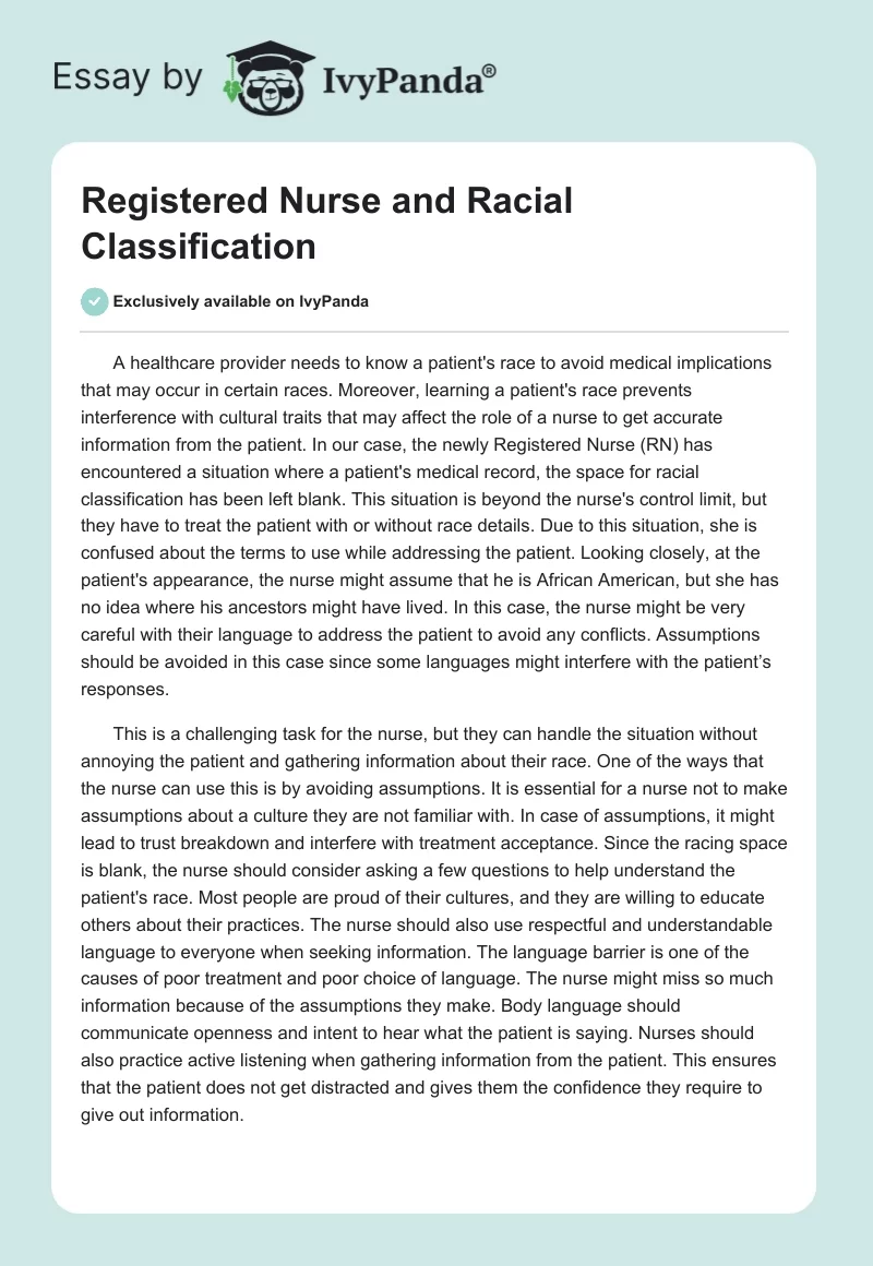 Registered Nurse and Racial Classification. Page 1
