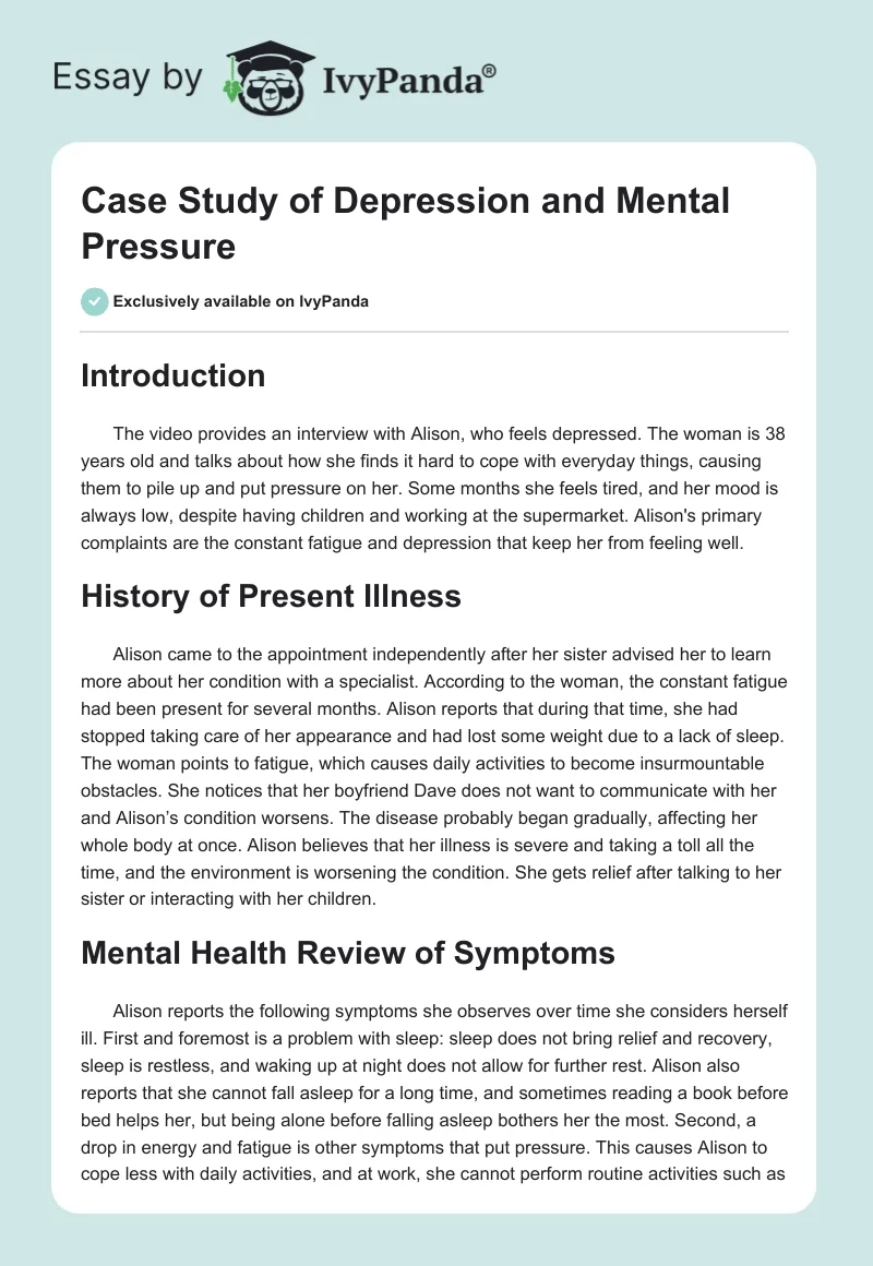 Case Study of Depression and Mental Pressure. Page 1