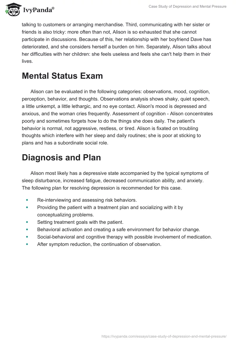 Case Study of Depression and Mental Pressure. Page 2