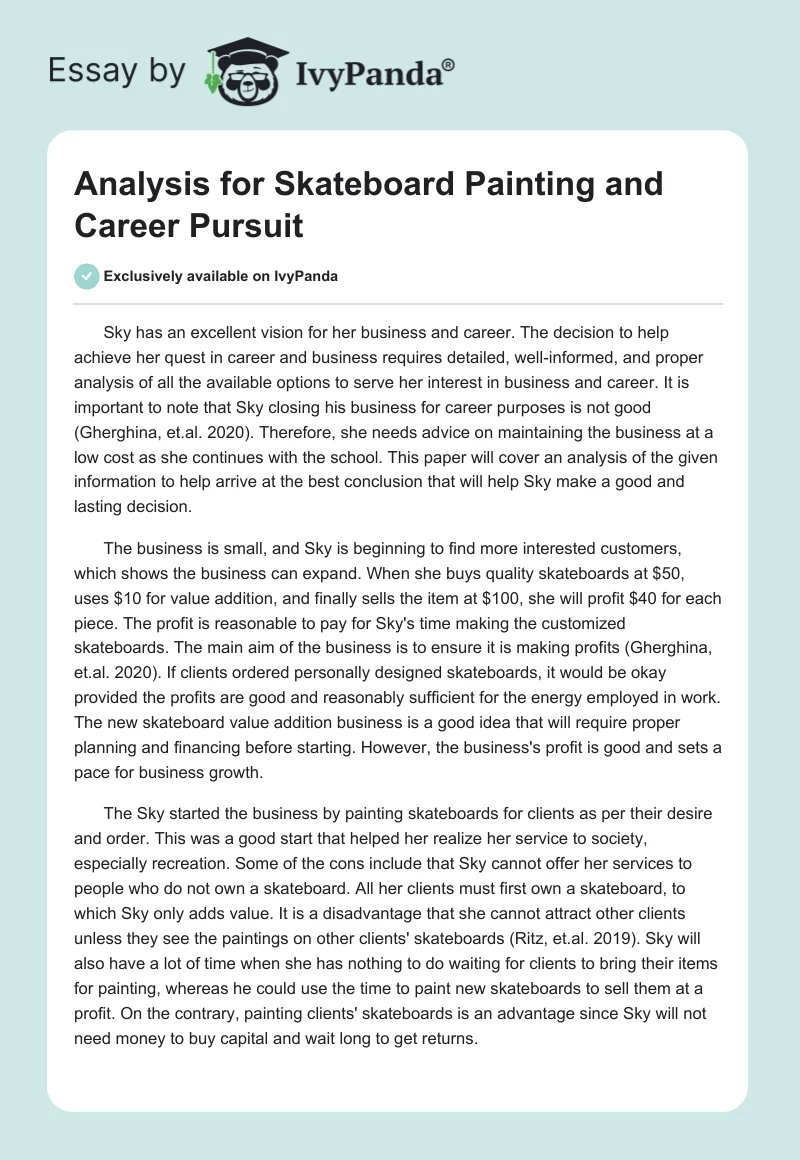 Analysis for Skateboard Painting and Career Pursuit. Page 1