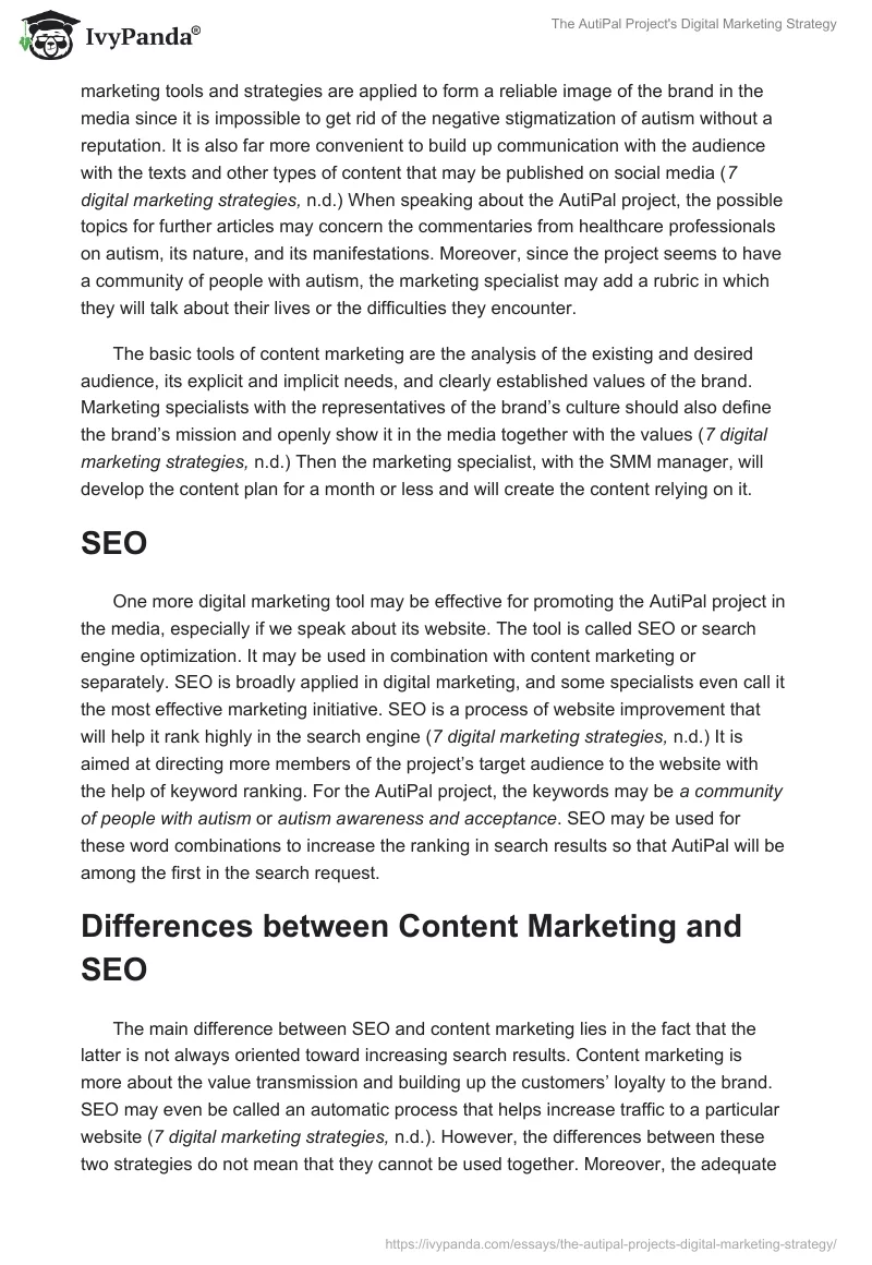 The AutiPal Project's Digital Marketing Strategy. Page 2
