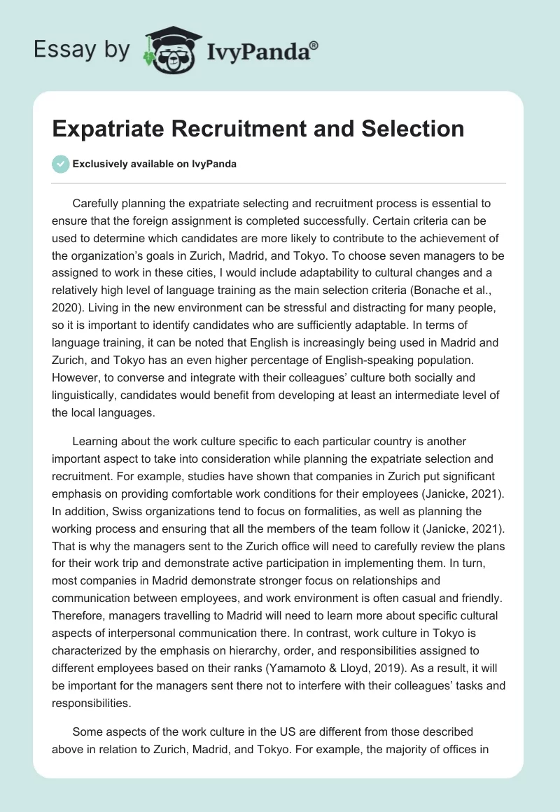 Expatriate Recruitment and Selection. Page 1