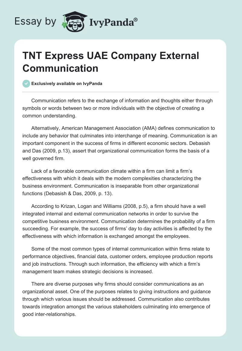 TNT Express UAE Company External Communication. Page 1