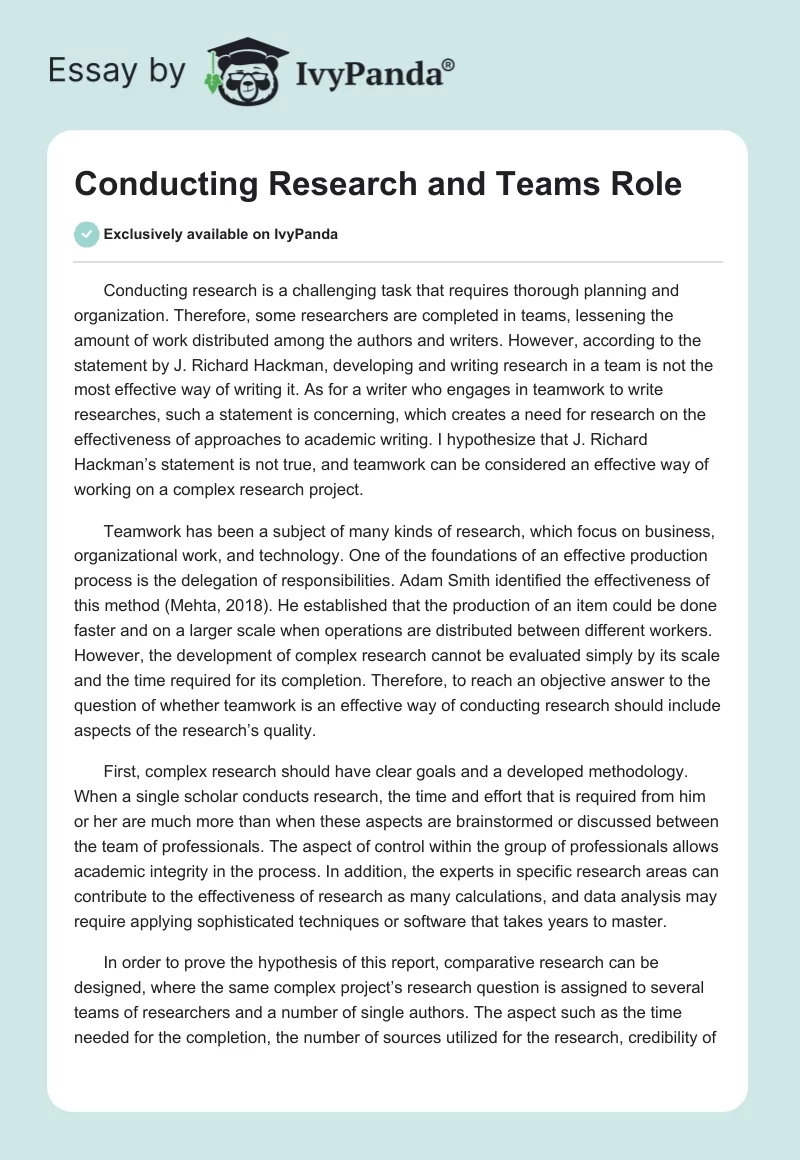 Conducting Research and Teams Role. Page 1