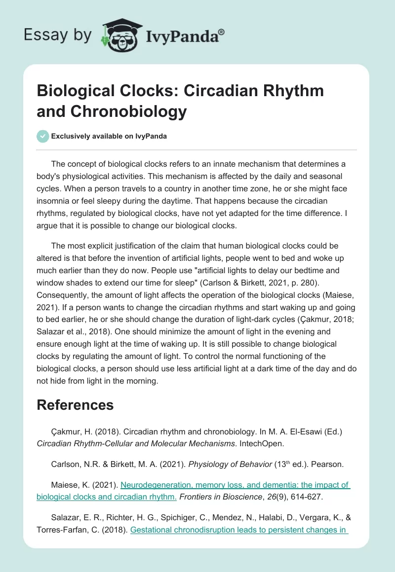 Biological Clocks: Circadian Rhythm and Chronobiology. Page 1
