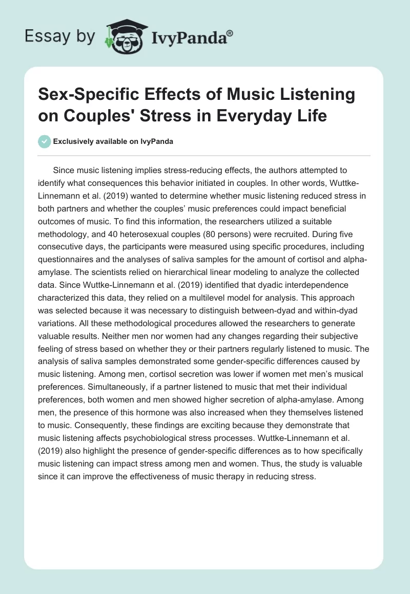 Sex-Specific Effects of Music Listening on Couples' Stress in Everyday Life. Page 1