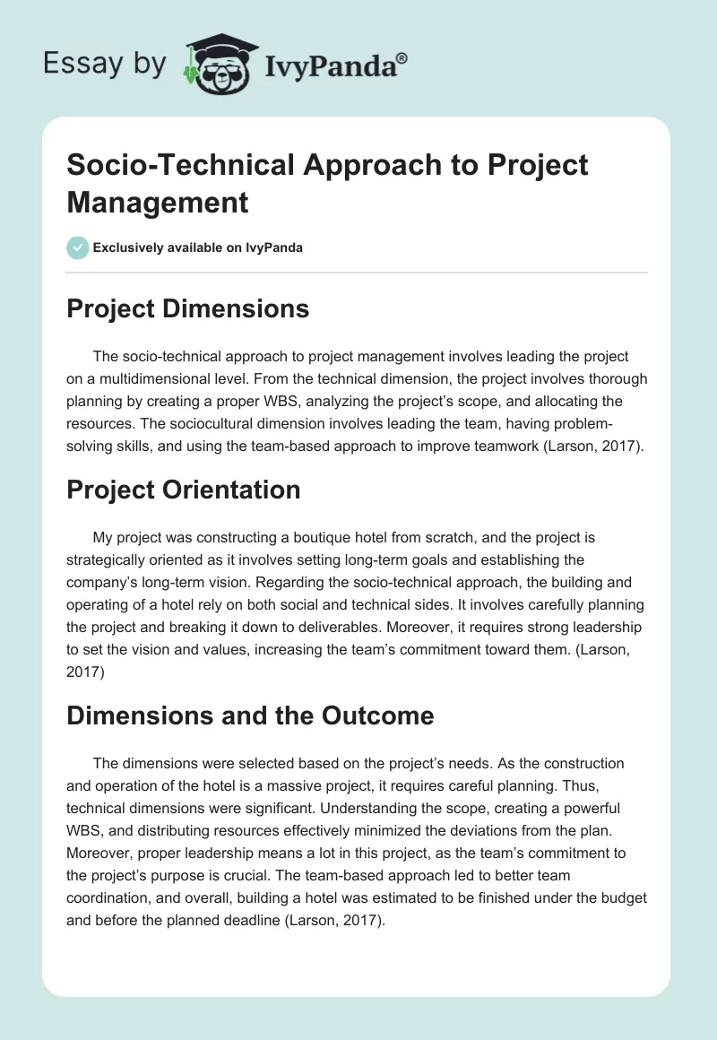 Socio-Technical Approach to Project Management. Page 1