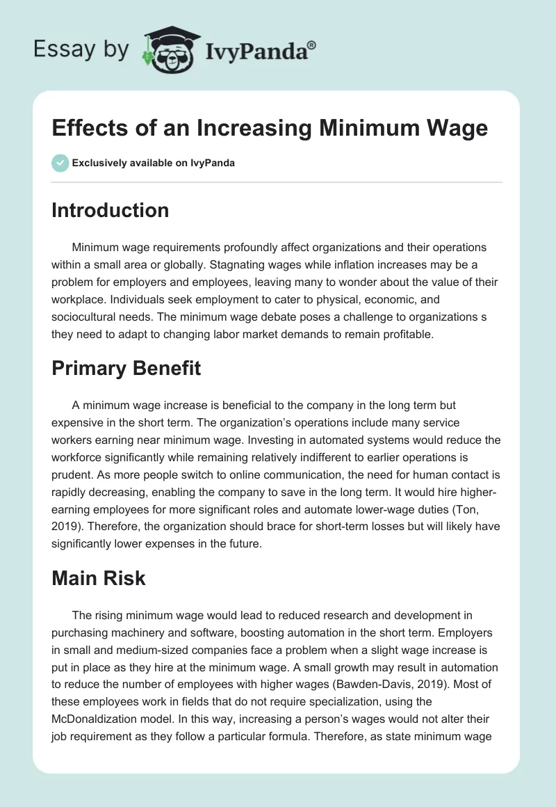 Effects of an Increasing Minimum Wage. Page 1