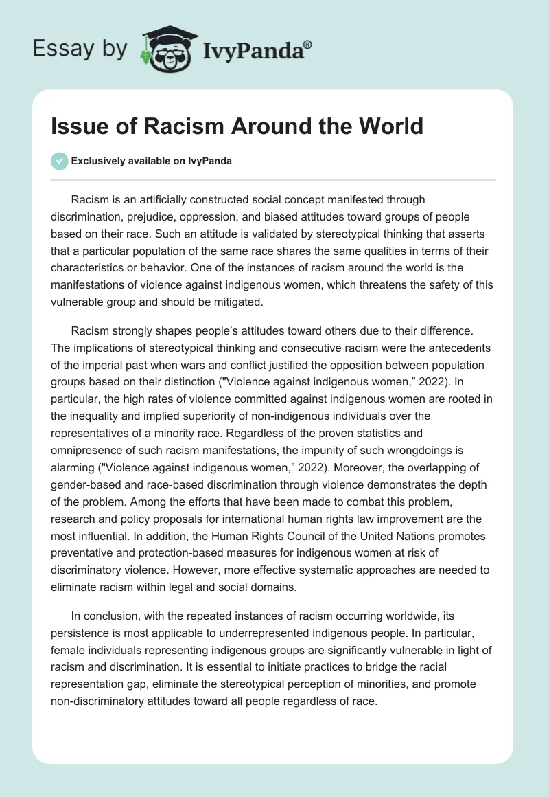 Issue of Racism Around the World. Page 1