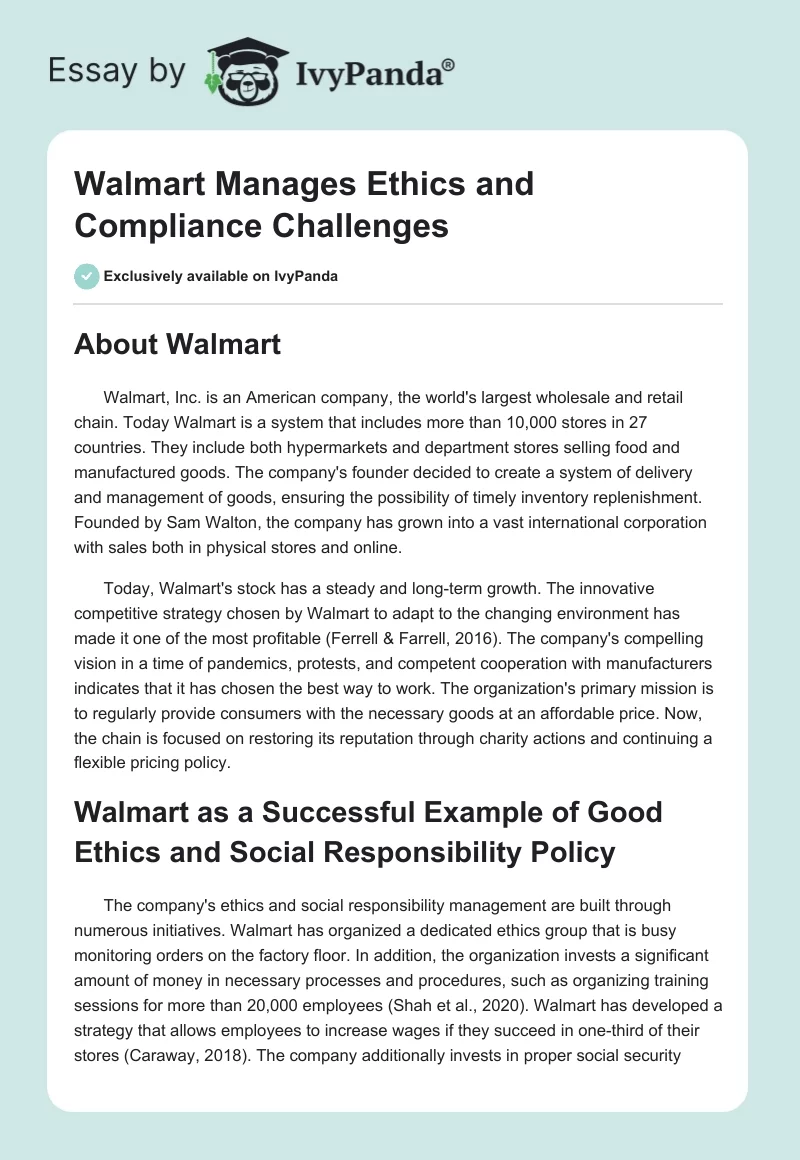 Walmart Manages Ethics and Compliance Challenges. Page 1