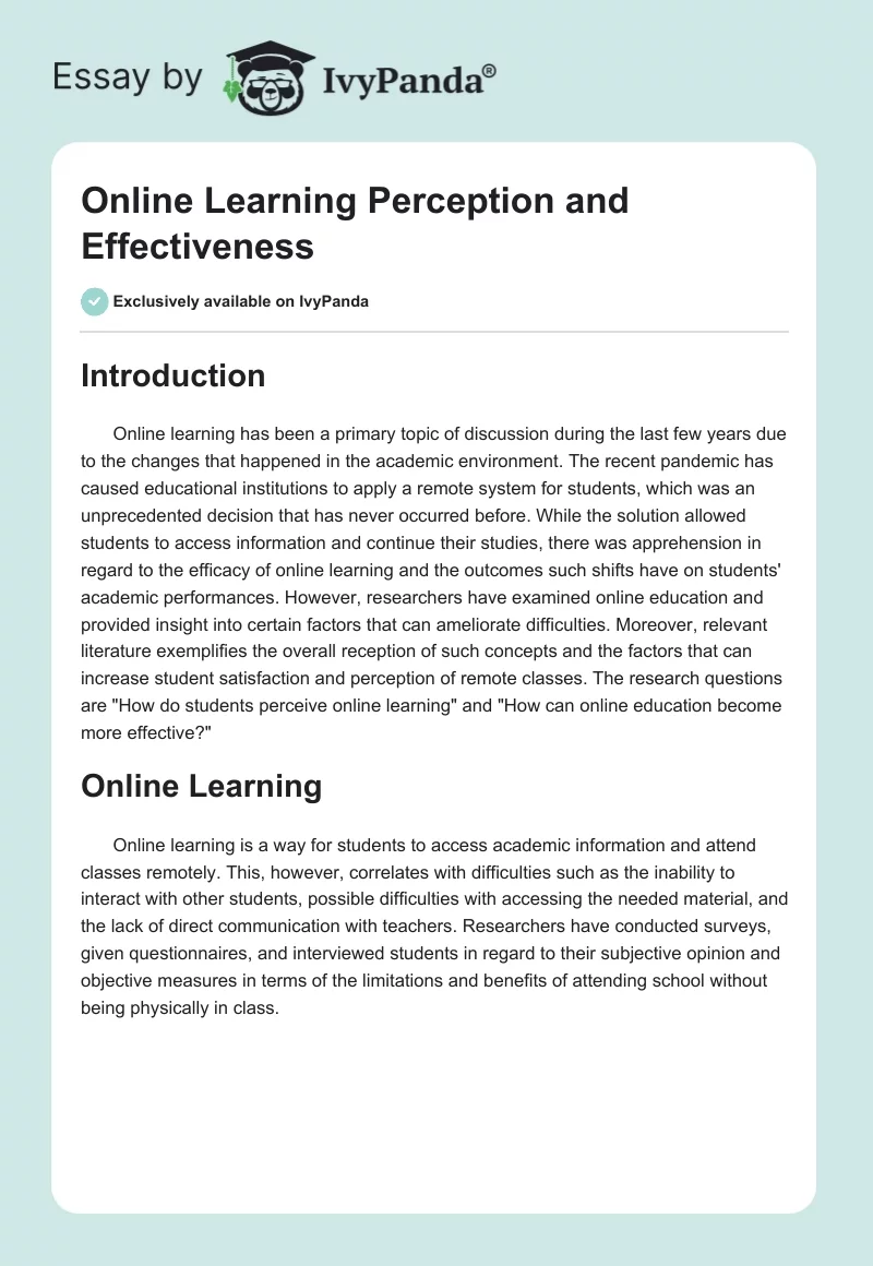 Online Learning Perception and Effectiveness. Page 1