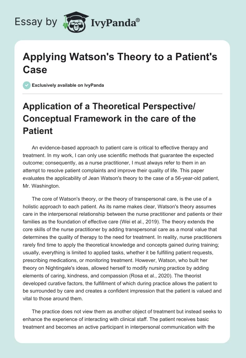 Applying Watson's Theory to a Patient's Case. Page 1