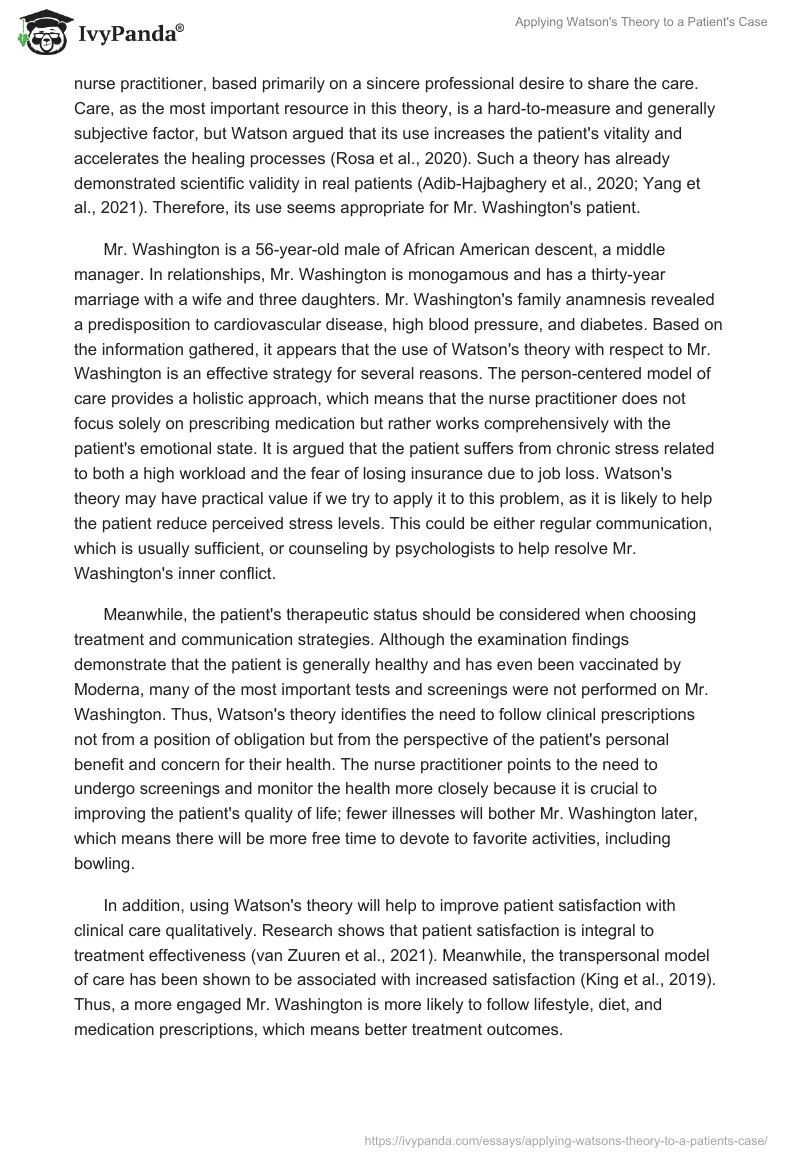 Applying Watson's Theory to a Patient's Case. Page 2