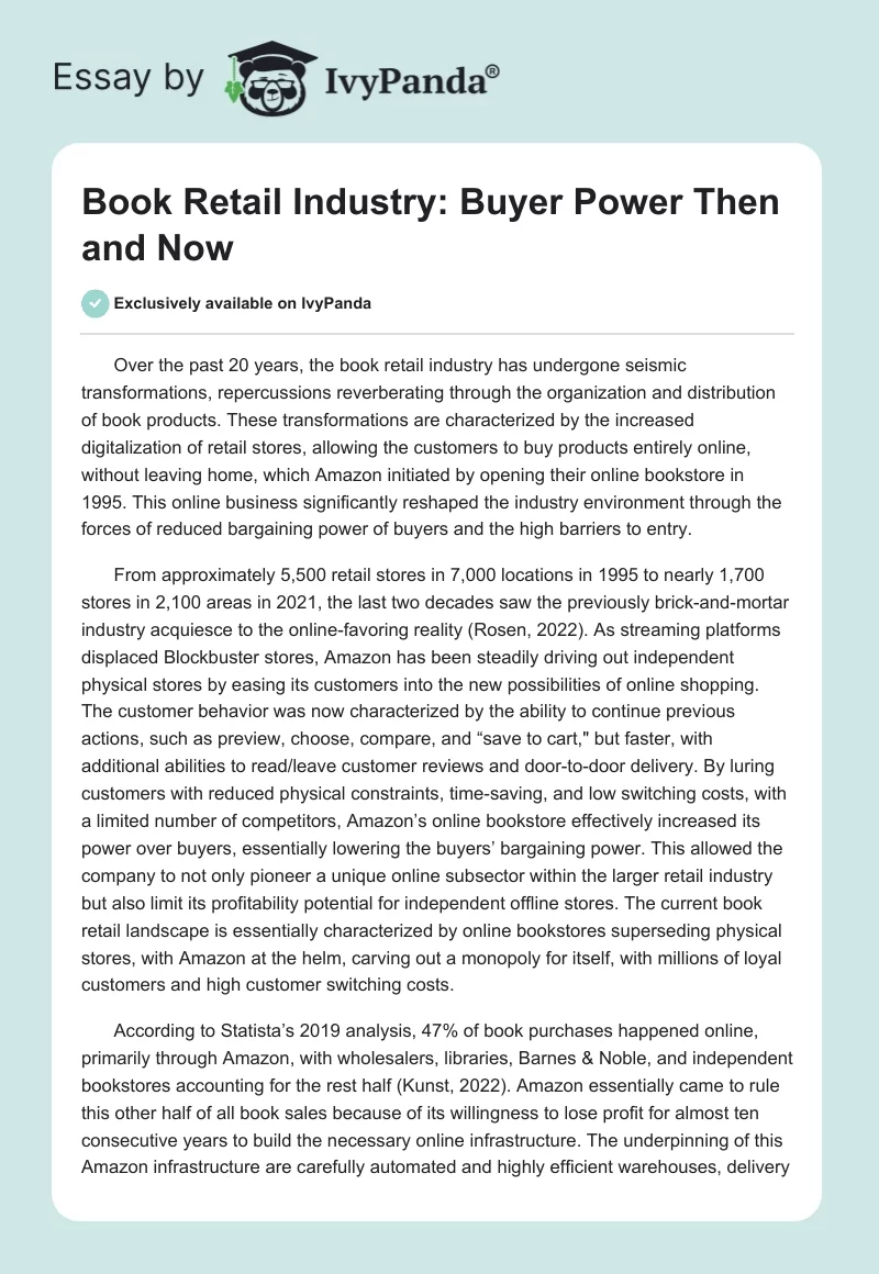 Book Retail Industry: Buyer Power Then and Now. Page 1