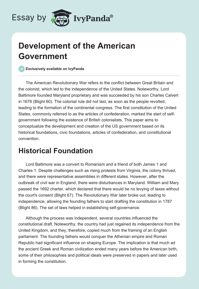 Development of the American Government. Page 1