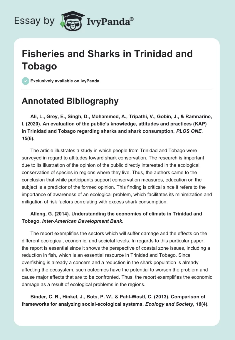 Fisheries and Sharks in Trinidad and Tobago. Page 1
