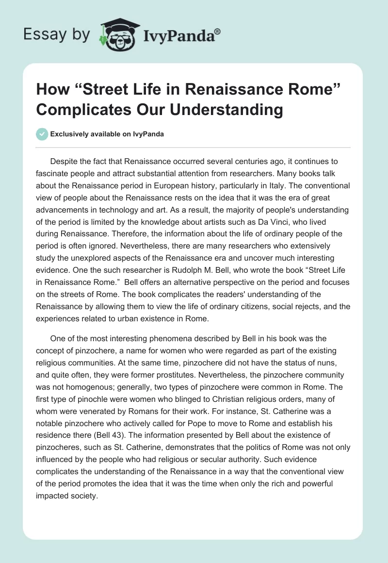 How “Street Life in Renaissance Rome” Complicates Our Understanding. Page 1