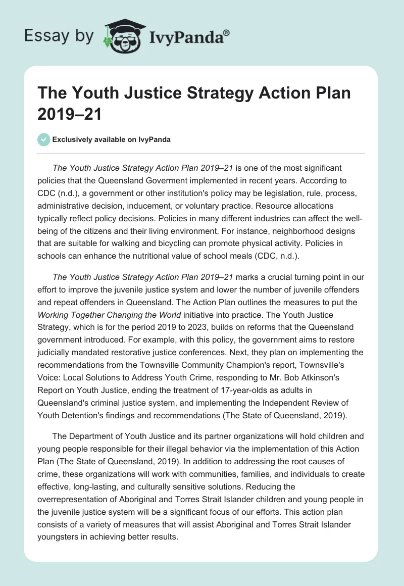 The Youth Justice Strategy Action Plan 2019–21. Page 1