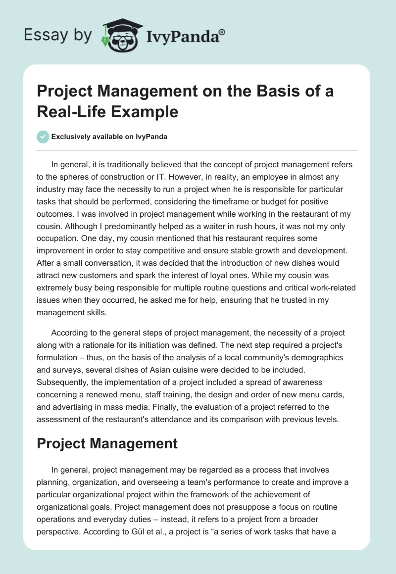 Project Management on the Basis of a Real-Life Example. Page 1