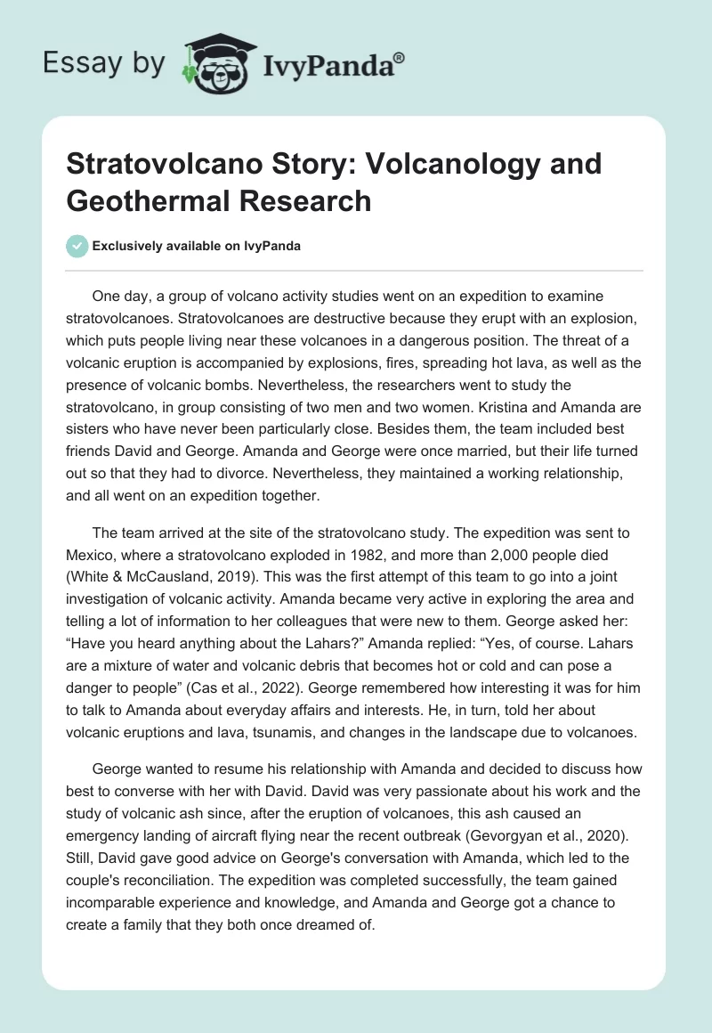 Stratovolcano Story: Volcanology and Geothermal Research. Page 1
