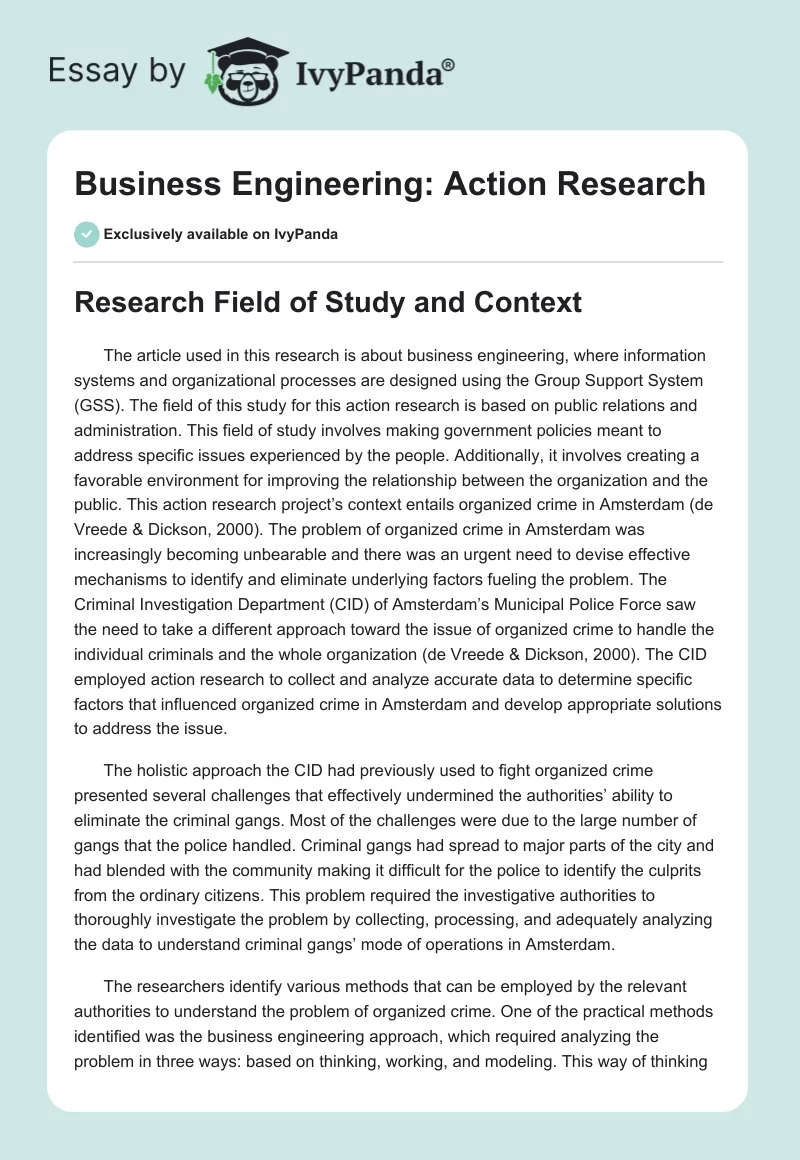 Business Engineering: Action Research. Page 1