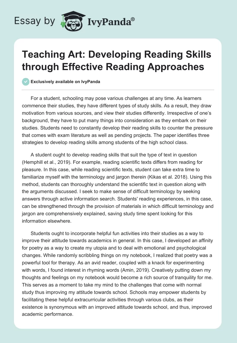 Teaching Art: Developing Reading Skills through Effective Reading Approaches. Page 1